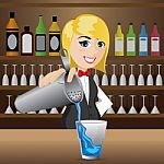Cartoon Girl Bartender Pouring Cocktail Stock Photo