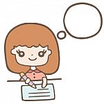Cartoon Illustration Of A Girl Writing With Bubble Space For Your Text Stock Photo