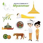 Cartoon Infographic Of Myanmar Asean Community Stock Photo