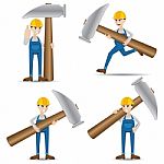 Cartoon Set Of Mechanic With Hammer Stock Photo