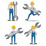 Technician With Wrench Stock Photo