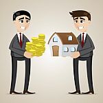 Cartoon Trading House Among Agent And Businessman Stock Photo