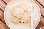 Cashew Cookies On Wooden Plate Stock Photo