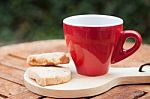 Cashew Cookies With Coffee Cup Stock Photo