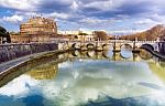 Castel Sant'angelo And River Tiber In Rome Stock Photo