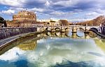 Castel Sant'angelo And River Tiber In Rome Stock Photo