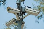 Cctv Cameras Installed At The Intersection Park Stock Photo