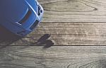 Cd Player And Earphones On Wooden Plank Stock Photo