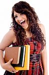 Cheerful Female With Books Stock Photo