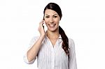 Cheerful Lady Talking On Cell Phone Stock Photo