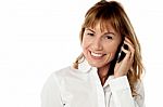 Cheerful Woman Speaking Over Cellphone Stock Photo