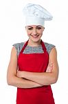 Cheerful Young Female Chef Stock Photo