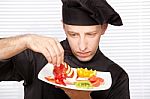 Chef Decorating Delicious Fruit Plate Stock Photo