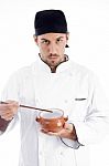 Chef Holding Bowl And Chopstick Stock Photo