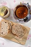 Chicken Liver Pate On Bread And In Jar Stock Photo