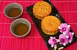 Chinese Moon Cake With Tea Stock Photo