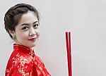 Chinese Woman With Joss Sticks Stock Photo