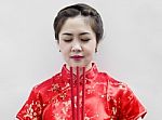 Chinese Woman With Joss Sticks Stock Photo