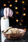 Choc Chip Cookies And Milk Stock Photo