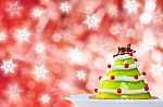 Christmas Cake On Red Background Stock Photo