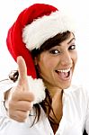 Christmas Girl Showing Thumbs Up Stock Photo