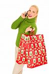 Christmas Shopper On Phone Stock Photo