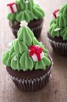 Christmas Tree Cupcake Stock Photo