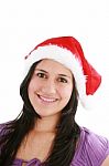 Christmas Woman In Santa Hat Stock Photo