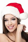 Christmas Woman Smiling Portrait Closeup Stock Photo