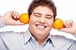 Chubby Boy And Orange Stock Photo