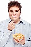 Chubby Man And Food Stock Photo