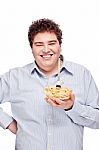 Chubby Man With French Fries Stock Photo
