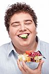 Chubby Man With Fresh Salad Stock Photo