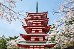 Chureito Pagoda During Spring Season, Japan Stock Photo