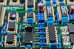 Circuit Board With Electronic Components  Background Stock Photo
