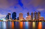 City Downtown Skyline At Night Stock Photo