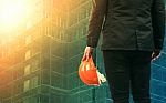 Civil Engineering Man Working In Construction Site Stock Photo