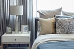 Classic Lamp Style On White Table In Bedroom Stock Photo