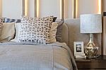 Classic Lamp Style On Wooden Table In Luxury Bedroom Stock Photo
