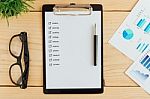 Clipboad And Check Box On Work Desk Business Concept Stock Photo