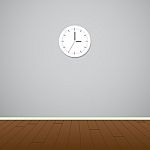 Clock On Gray Wall Minimal Stock Photo
