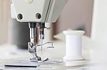 Close Up Industrial Sewing Machine Stock Photo