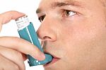 Close Up Of A Man With Asthma Pump Stock Photo