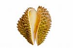 Close Up Of Peeled Durian Isolated On White Background Stock Photo
