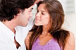 Close Up Of Romantic Young Couple In Passion Look Stock Photo