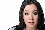 Close-up Portrait Of A Asian Woman Scared And Afraid With Wide O Stock Photo