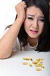 Close Up Portrait Of Asian Woman With Headache Stock Photo