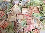 Close Up View Of Cash Money Thai Baht Bills Stock Photo