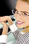 Close View Of Smiling Businesswoman Stock Photo