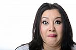 Closeup Portrait Of Frightened And Shocked Asian Woman Isolated Stock Photo